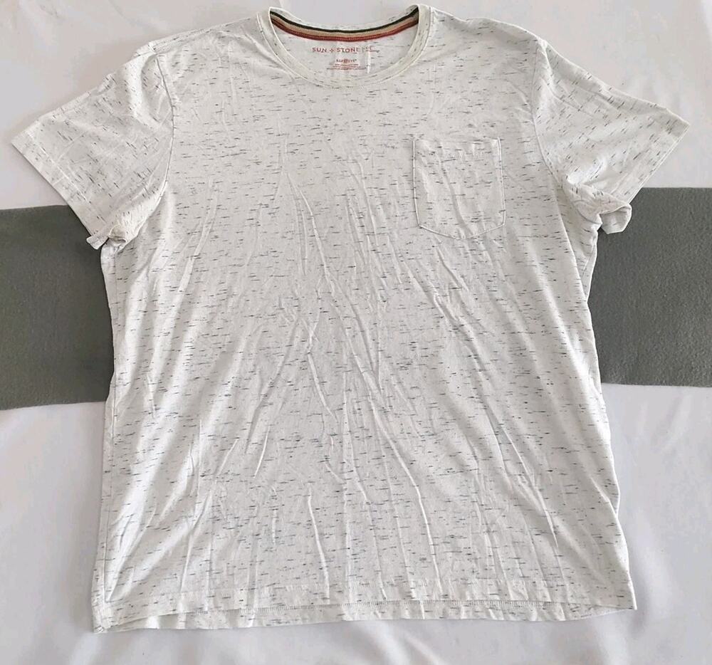 Sun Stone Shirt Colorblock Men’s Gray Retro Rainbow Tee 2XL Casual Chest Pocket
